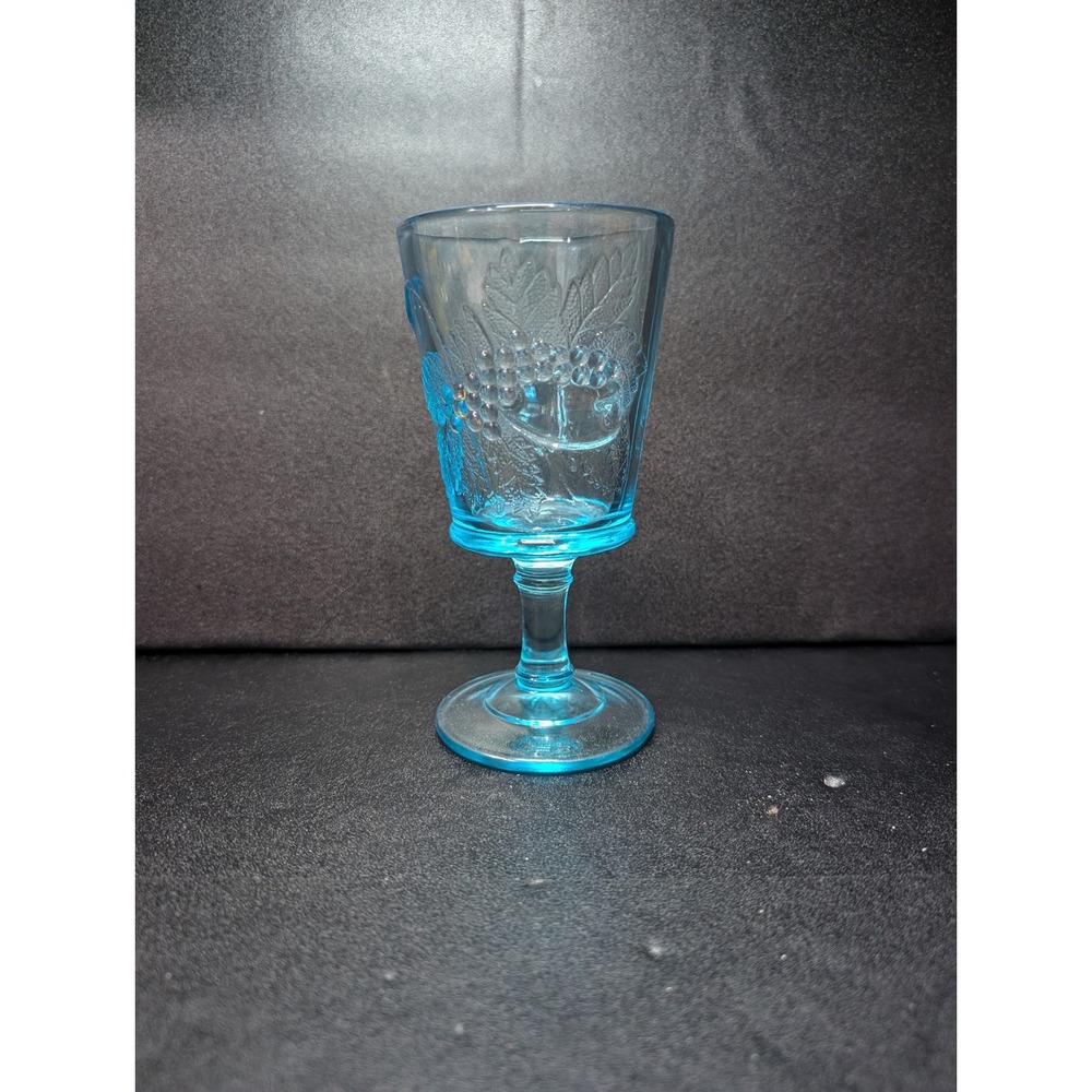 LG Wright Strawberry & Currant Goblet, Light Aqua Blue Glass,‎ Vintage Goblet